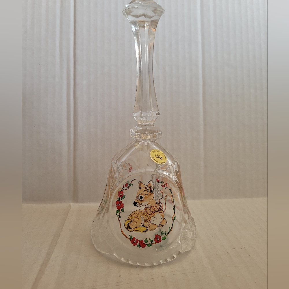 24% Lead Crystal Bell Deer Fawn Design 8” Artmark